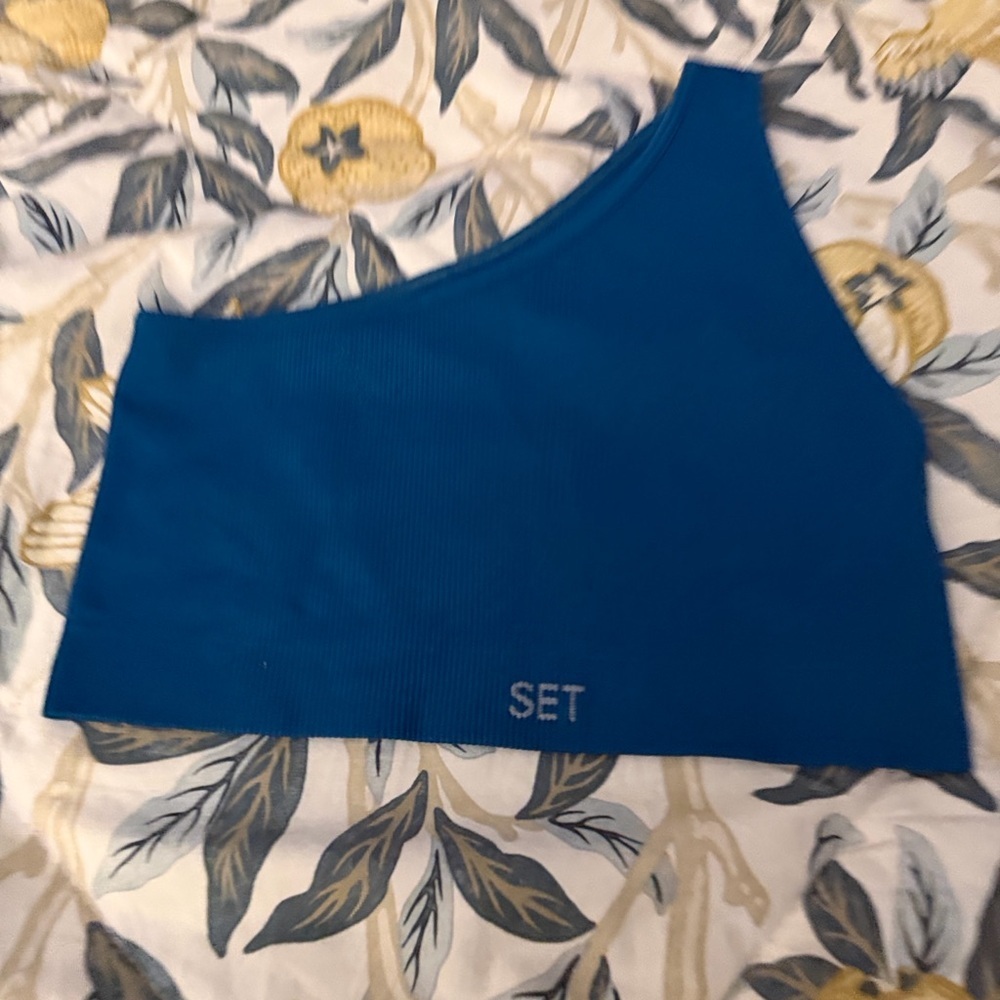 SET ACTIVE Sculptflex One-Shoulder Crop Teal Top (538) - Picture 2 of 4